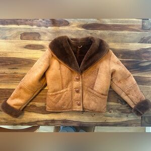 Vintage Crop Genuine Suede Shearling Coat